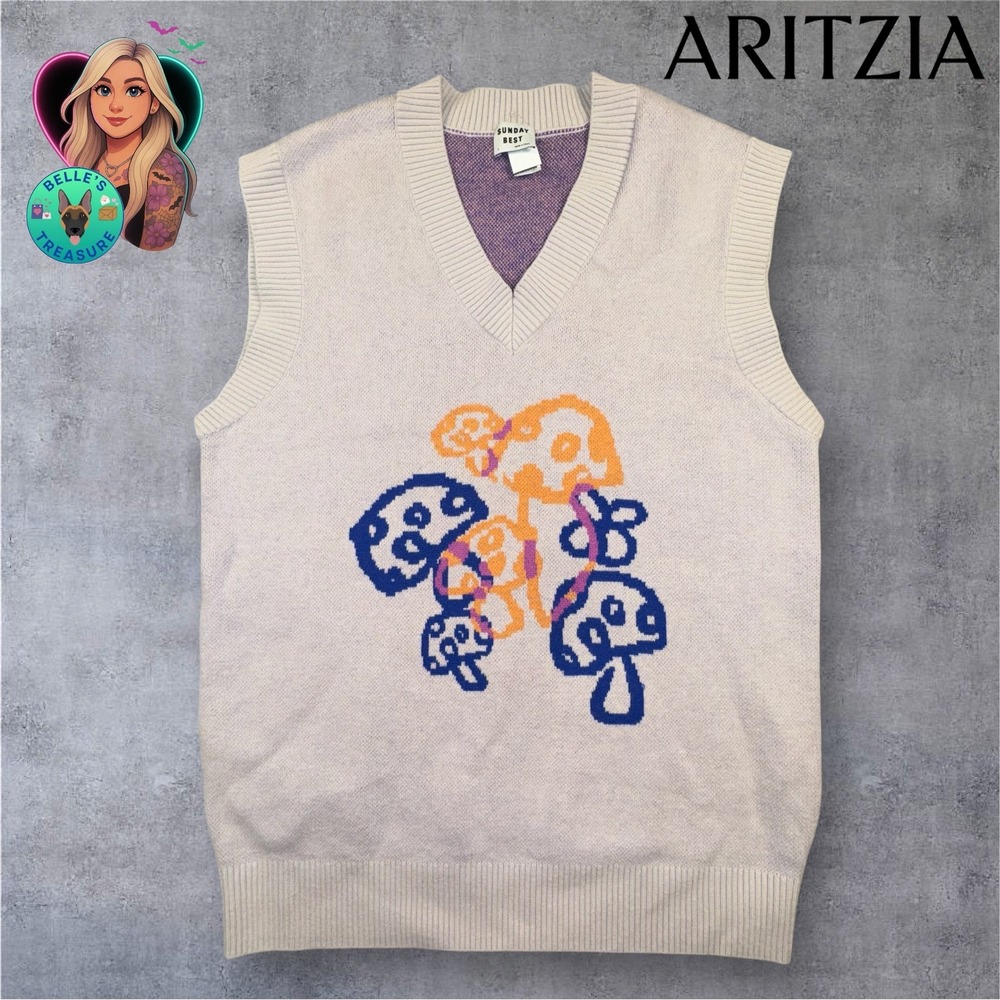 Sunday Best by Aritzia V-neck Sweater Vest Women's Small Mushroom Wool Oversized